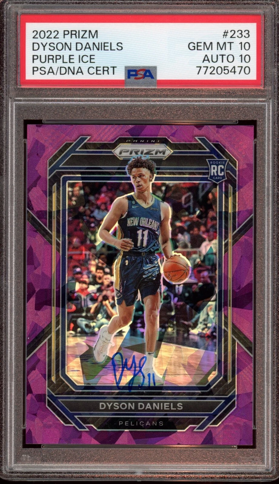 Dyson Daniels 2022 Panini Prizm Purple Ice Rookie Card Auto /149 Psa GEM 10/10