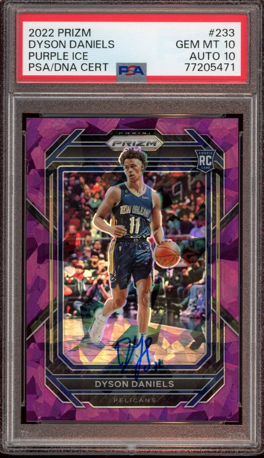 Dyson Daniels 2022 Panini Prizm Purple Ice Rookie Card Auto /149 Psa GEM 10/10