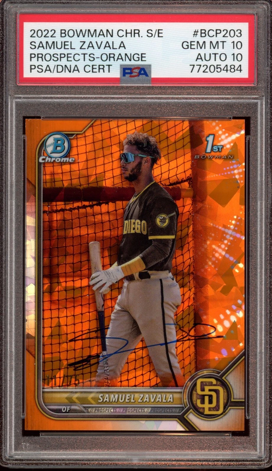 Samuel Zavala 2022 Bowman Chrome Orange Sapphire Auto /75 Psa GEM MINT 10/10