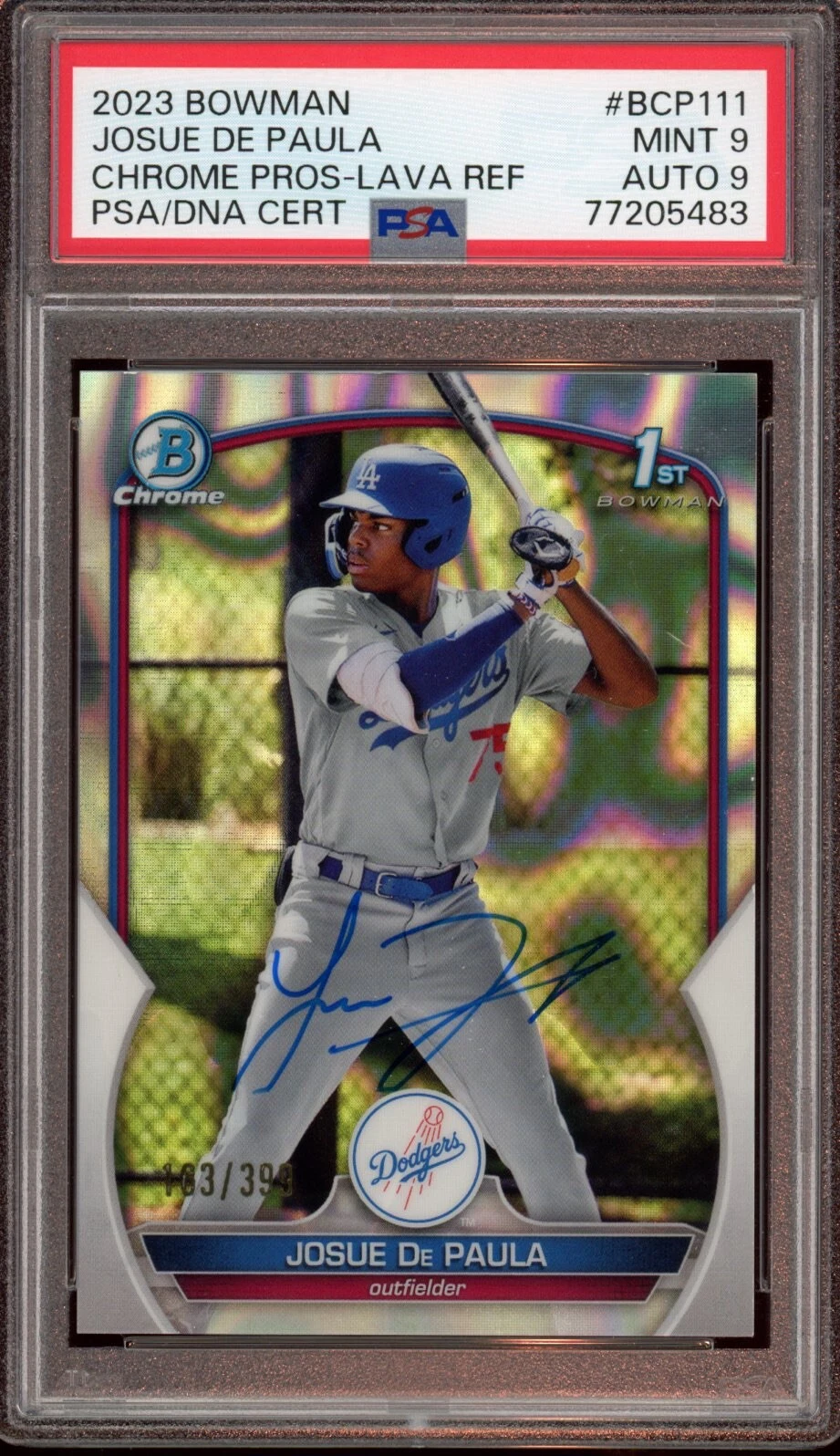 Josue De Paula 2023 Bowman Chrome Lava Refractor Auto /399 Psa MINT 9/9