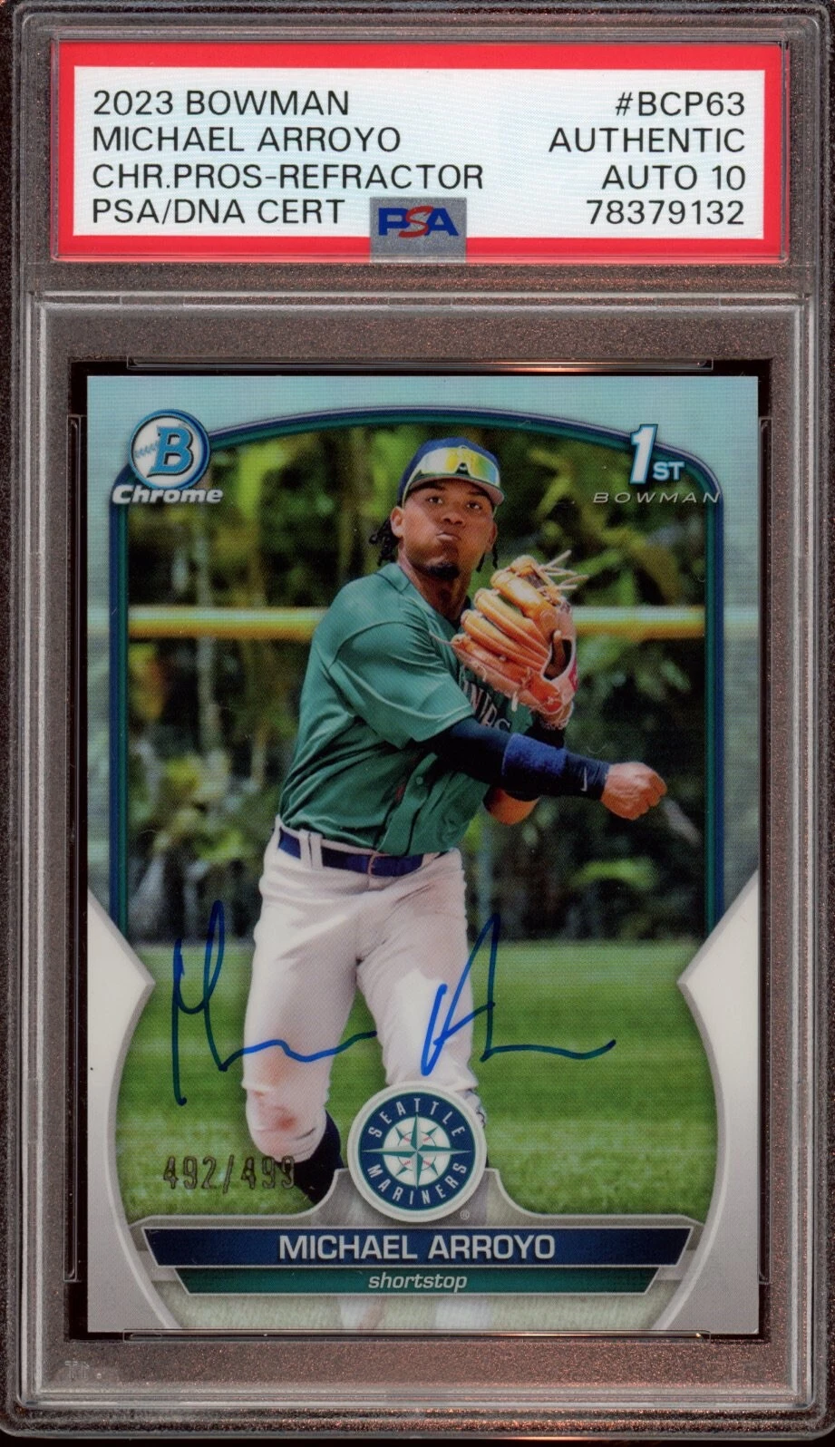 Michael Arroyo 2023 Bowman Chrome Refractor Auto /499 Psa GEM MINT 10 AUTO