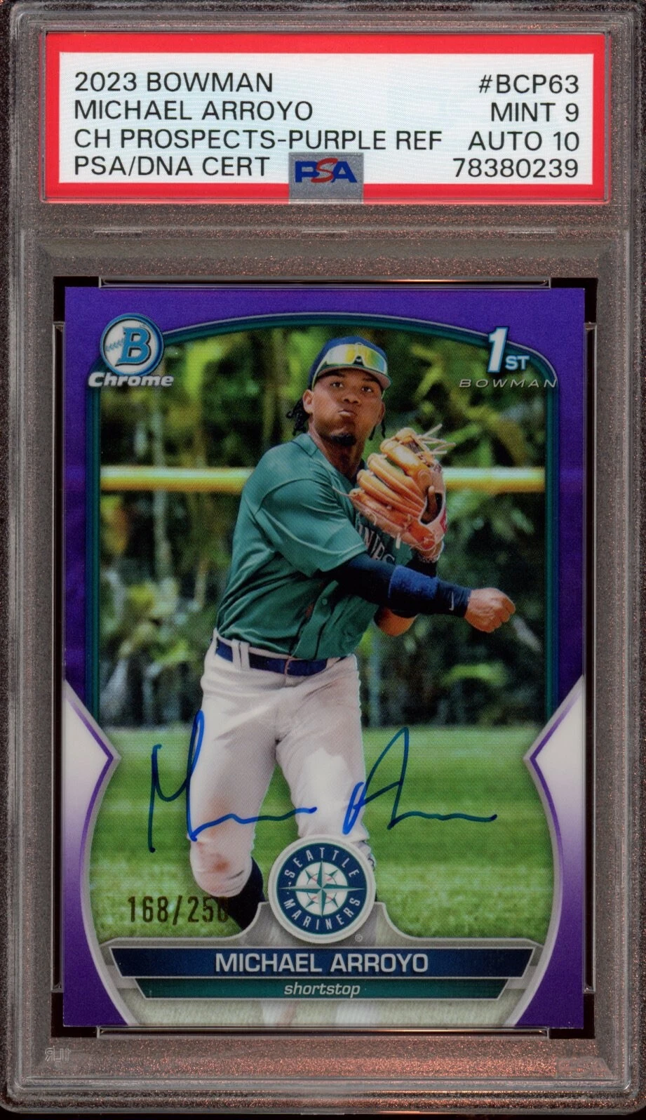 Michael Arroyo 2023 Bowman Chrome Purple Refractor Auto /250 Psa MINT 9/GEM 10