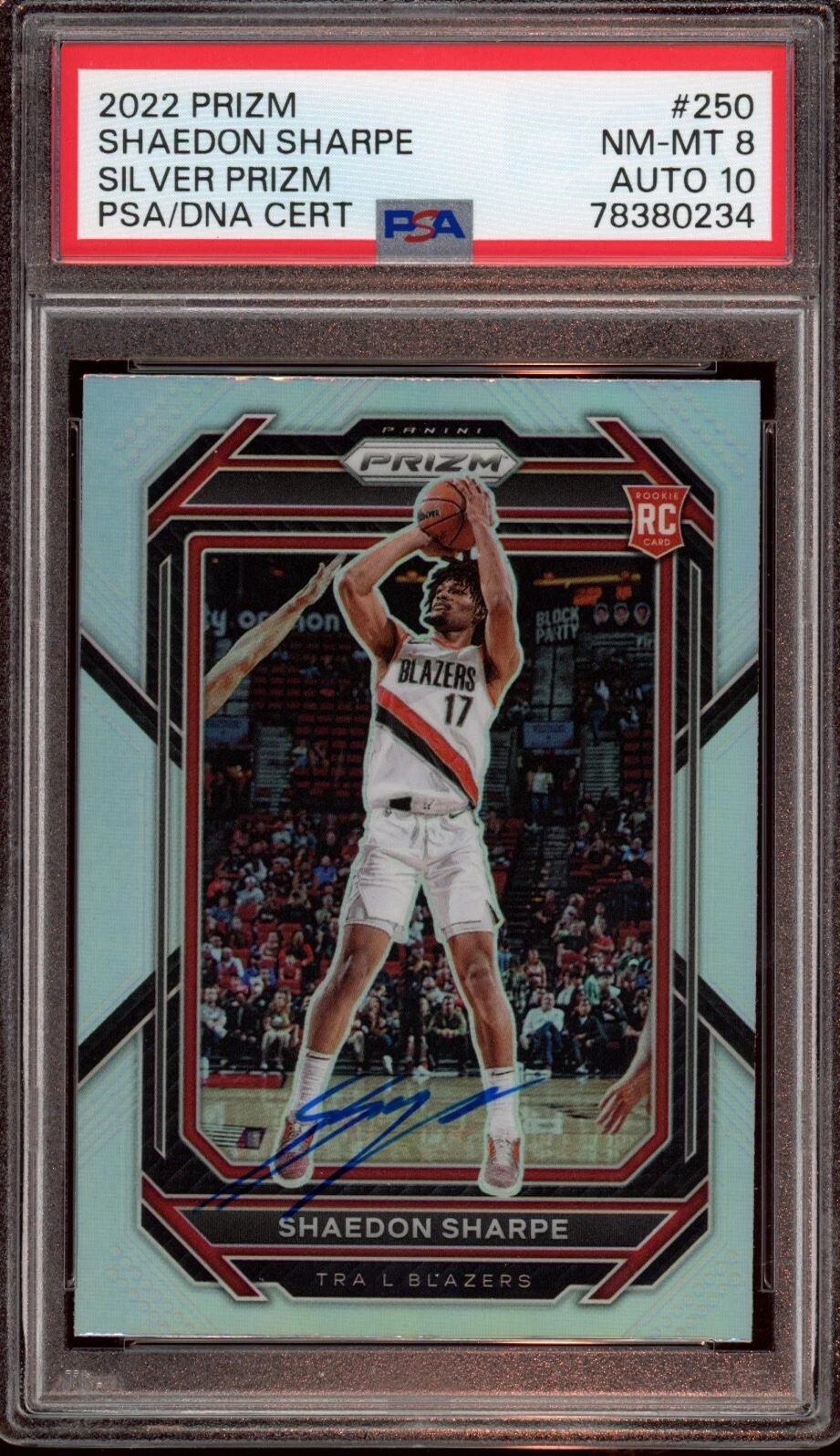 2022 Panini Prizm #250 Shaedon Sharpe Silver Rookie Card Auto Psa NM-MT 8/GEM 10