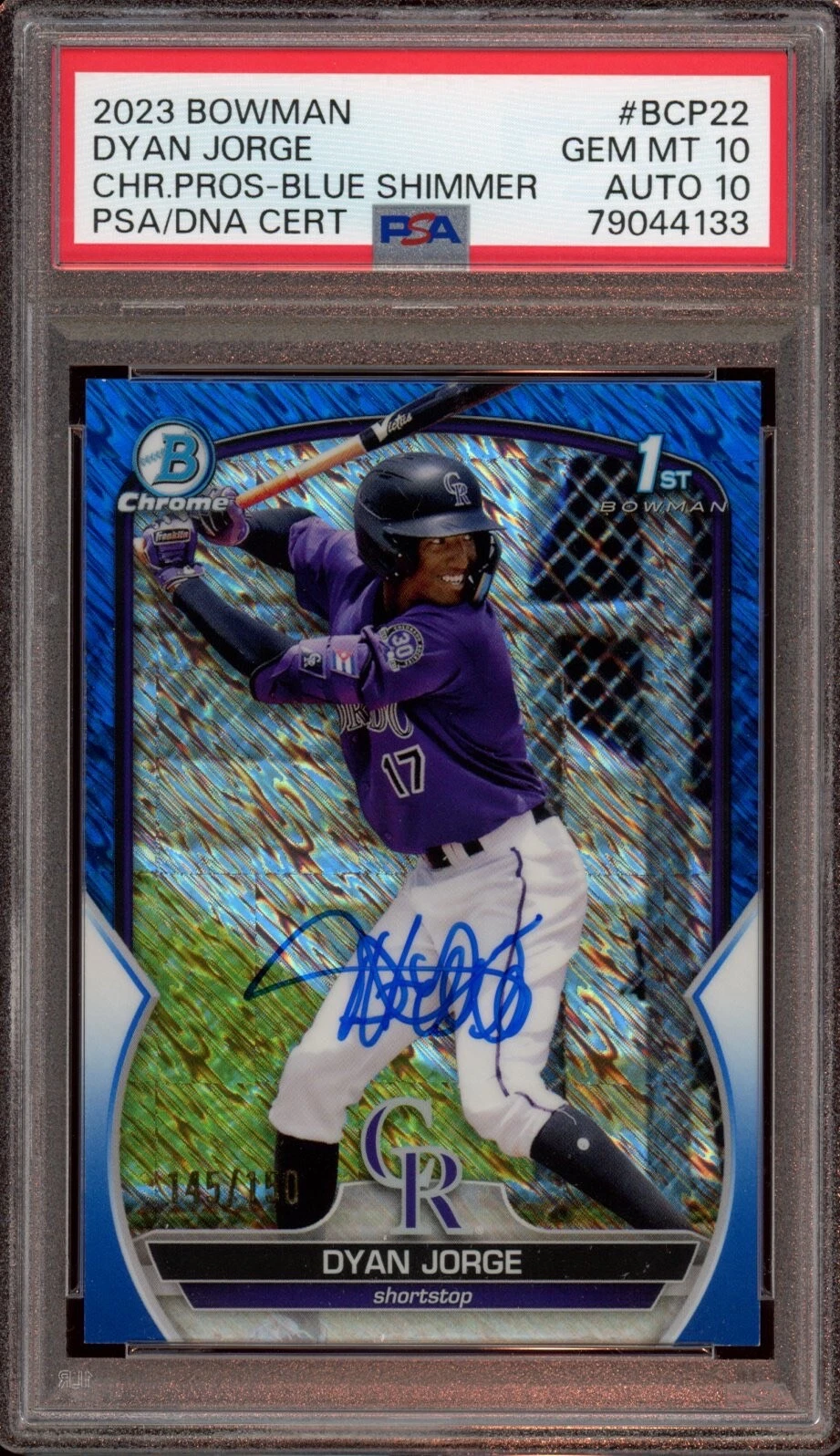 Dyan Jorge 2023 Bowman Chrome Blue Shimmer Auto /150 Psa GEM MINT 10/10