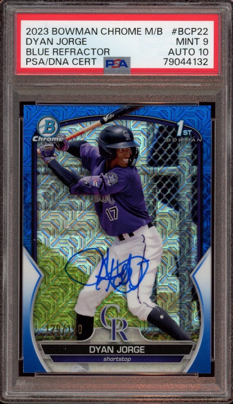 Dyan Jorge 2023 Bowman Chrome Blue Mojo Auto /150 Psa MINT 9/GEM MINT 10