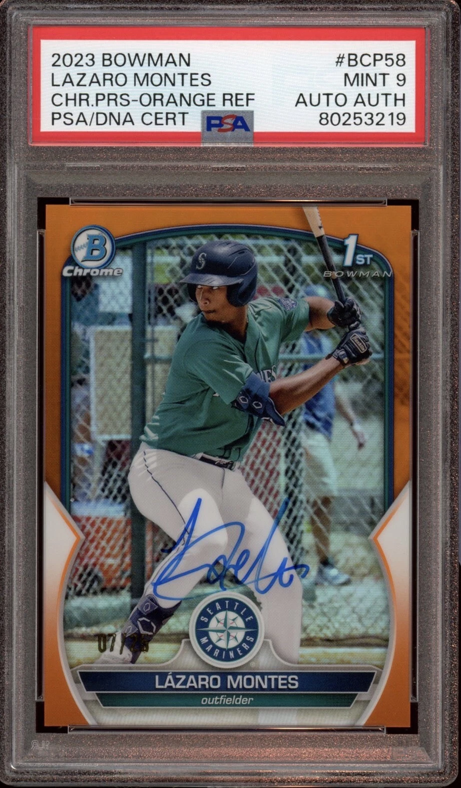 2023 Bowman Chrome Prospects Lazaro Montes Orange Refractor Auto /25 Psa MINT 9