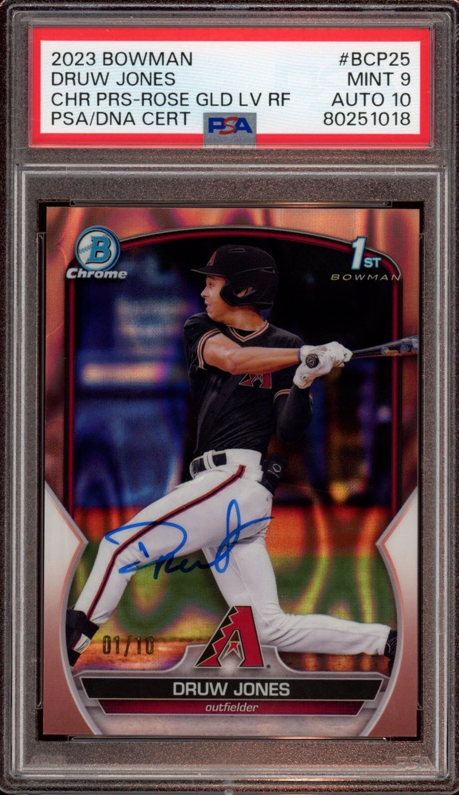 2023 Bowman Chrome Druw Jones Rose Gold Lava Refractor Auto /10 Psa MINT 9/10