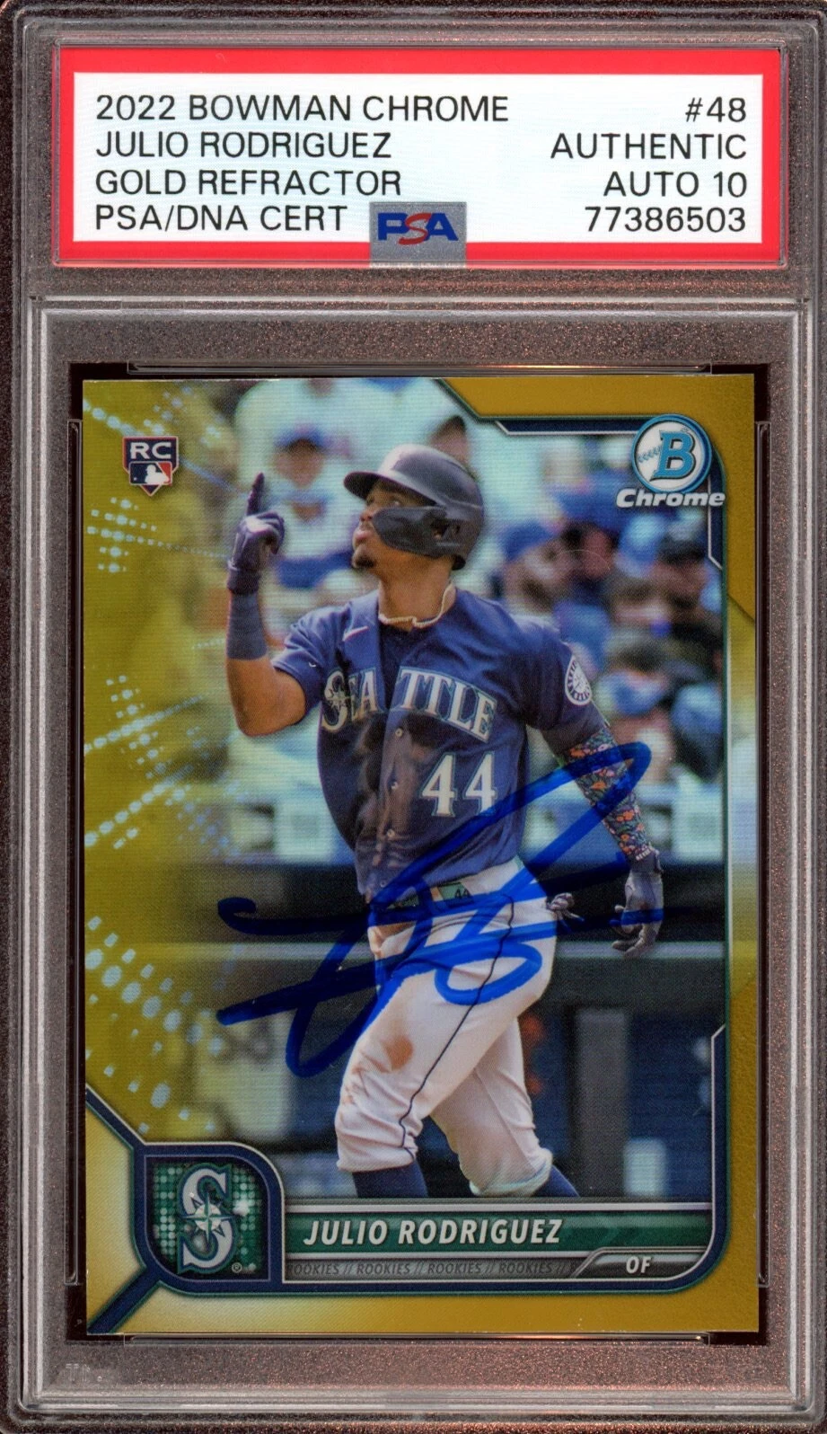 2022 Bowman Chrome Julio Rodriguez Gold Refractor Rookie /50 Psa GEM MT 10 AUTO