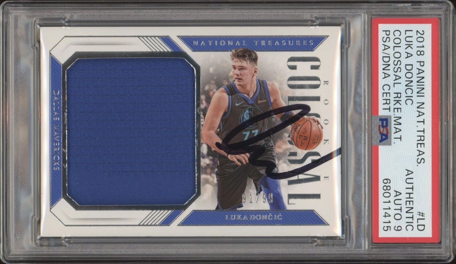 2018 Panini National Treasures Luka Doncic Rookie /99 Psa MINT 9 AUTO LA LAKERS