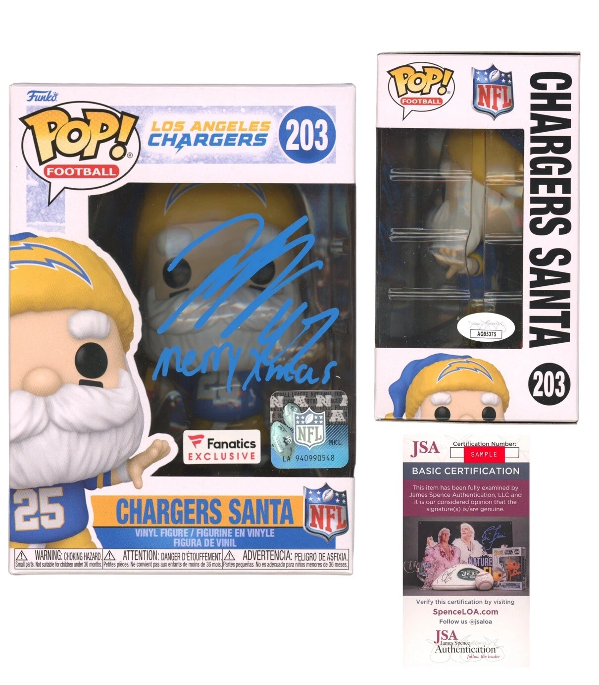 Joey Bosa Signed LA Chargers Santa Funko Pop Auto #203 “Merry Xmas” JSA Coa