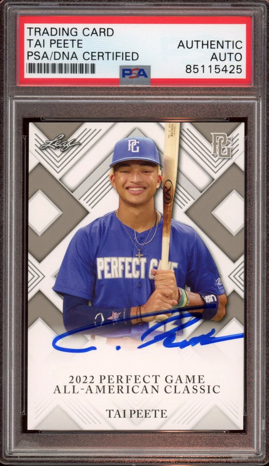 2022 Leaf #50 Tai Peete Perfect Game All-American Classic Auto Card Psa/Dna RC