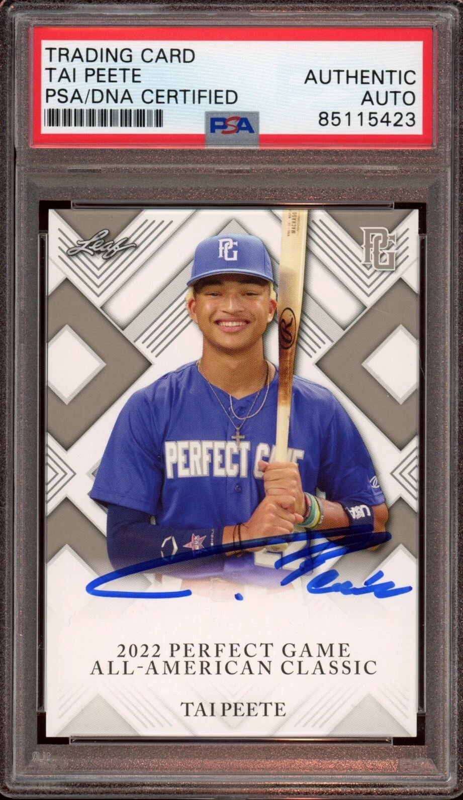 2022 Leaf #50 Tai Peete Perfect Game All-American Classic Auto Card Psa/Dna RC