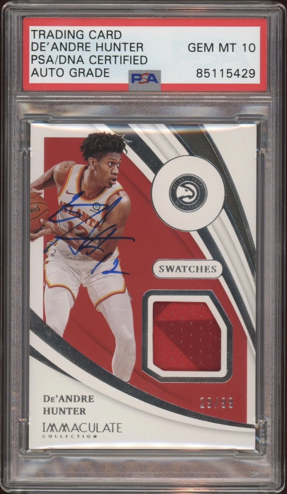2020 Panini Immaculate De'Andre Hunter Relic Swatches /99 Psa GEM MINT 10 AUTO
