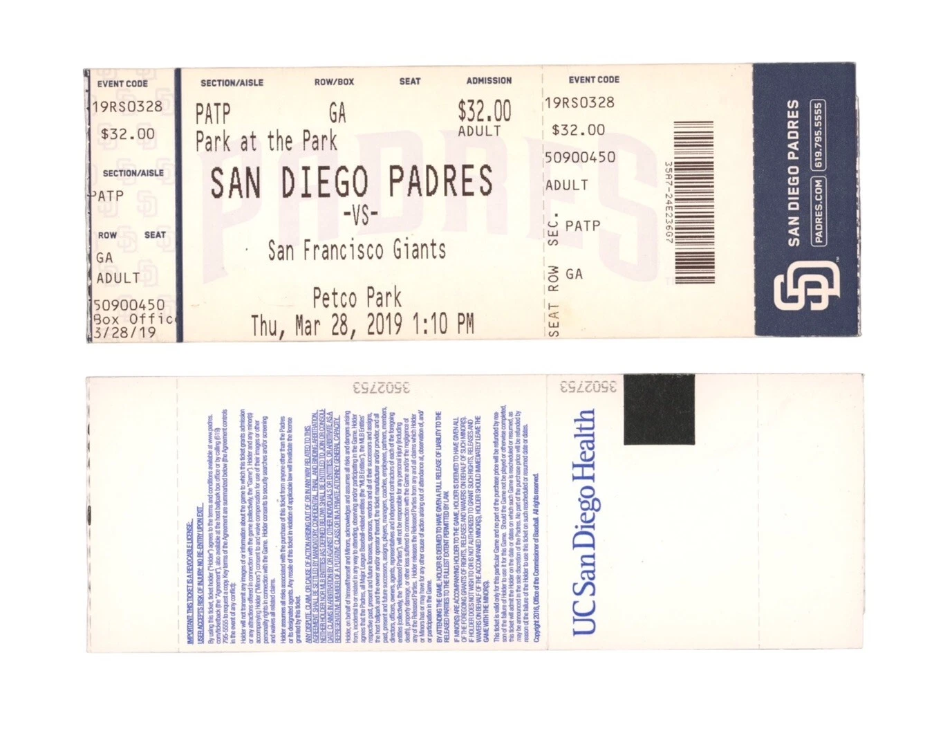 Fernando Tatis Jr MLB DEBUT + 1st Hit Ticket Stub San Diego Padres 3/28/2019