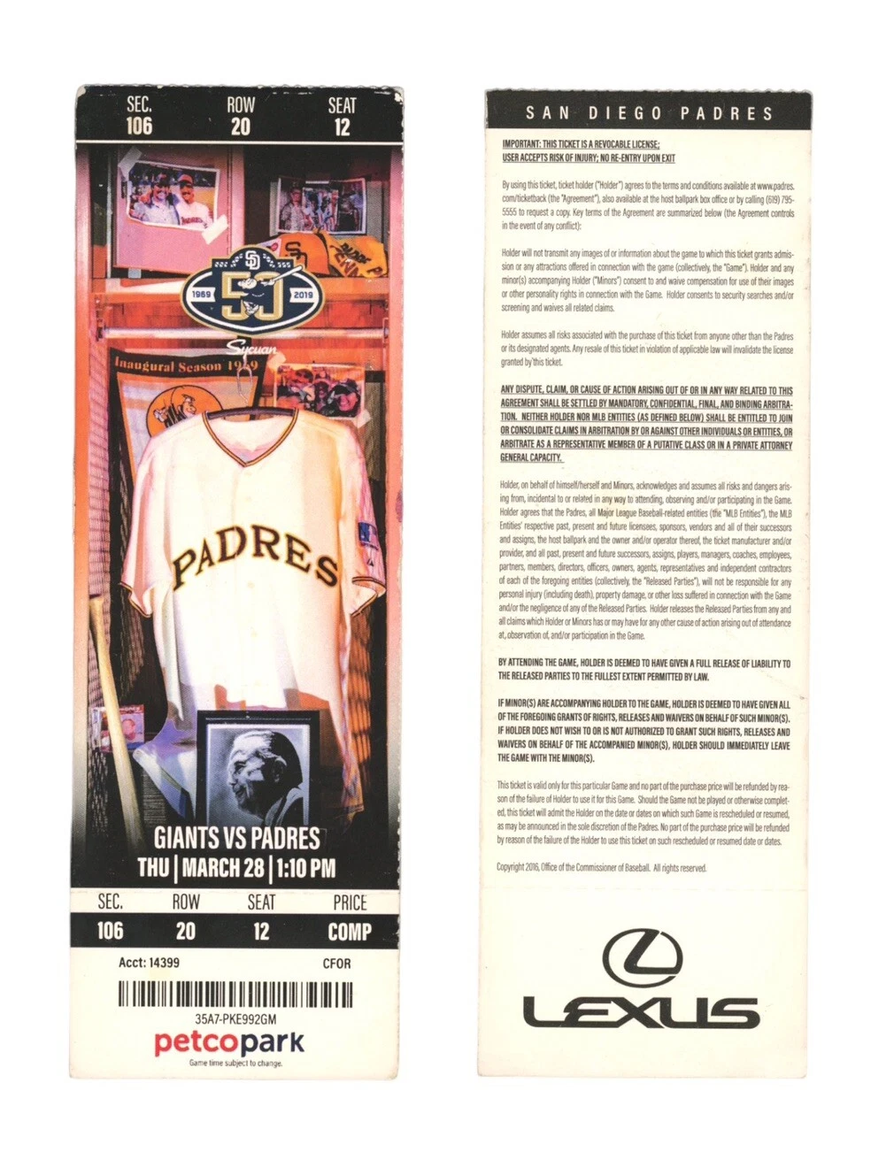 Fernando Tatis Jr MLB DEBUT + 1st Hit Ticket Stub San Diego Padres 3/28/2019