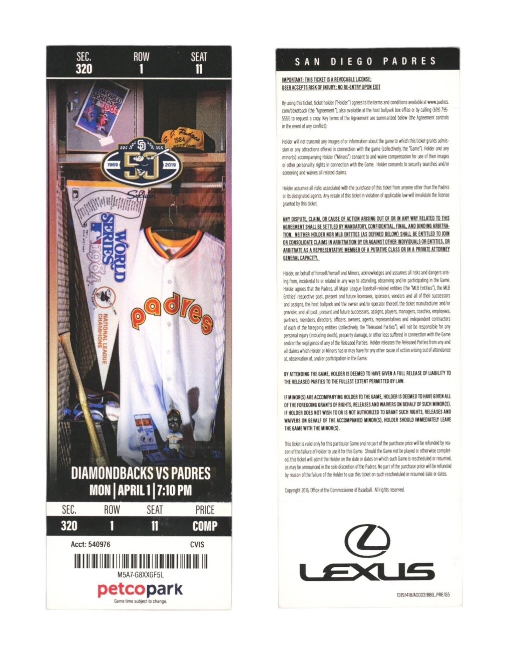 Fernando Tatis Jr 1st MLB Home Run HR Ticket Stub 4/1/2019 San Diego Padres