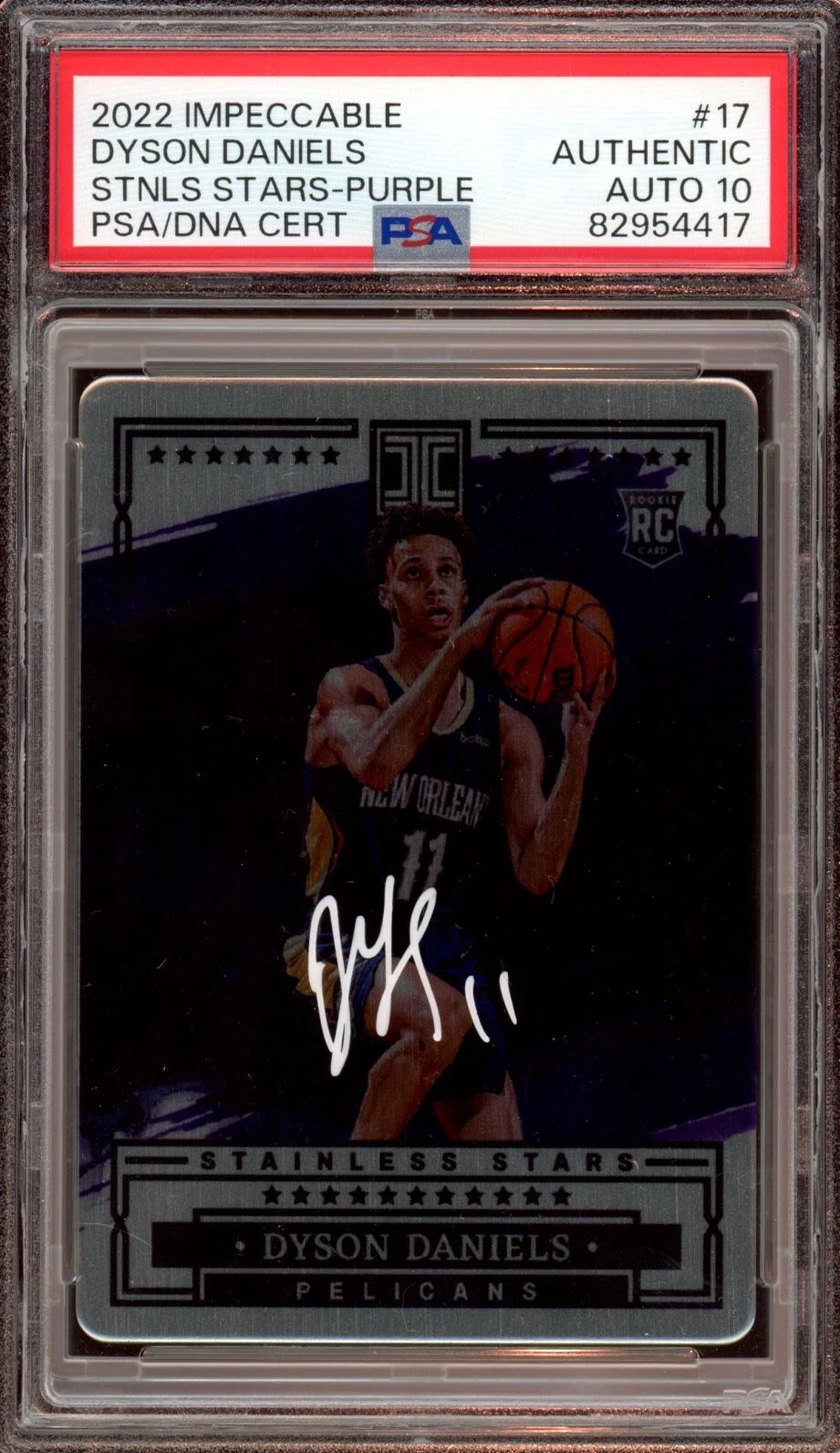 2022 Panini Impeccable Dyson Daniels Stainless Stars Purple /49 Psa GEM 10 AUTO