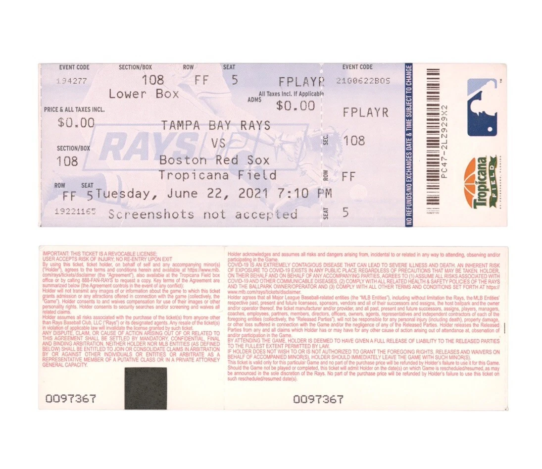WANDER FRANCO MLB DEBUT & 1ST HOME RUN FULL TICKET STUB 6/22/2021 TAMPA BAY RAYS COLLECTIBLE MEMORABILIA