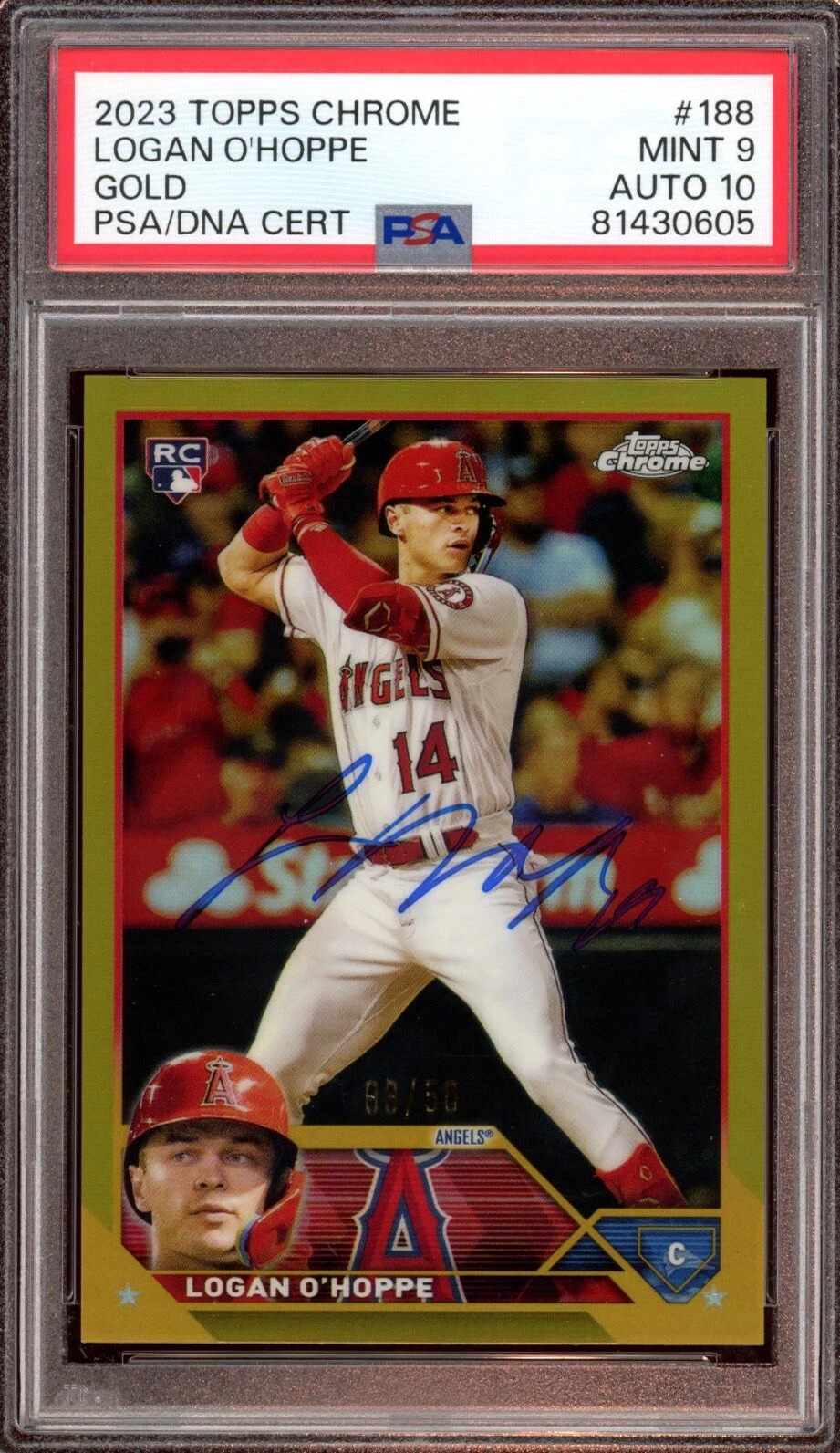 2023 Topps Chrome #188 Logan O'Hoppe Gold Rookie Card Auto /50 Psa MINT 9/GEM 10