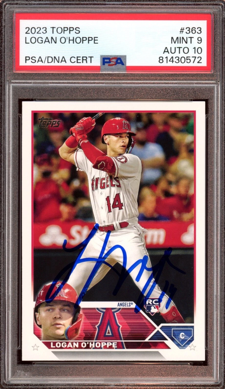 2023 Topps #363 Logan O'Hoppe Rookie Card Auto Psa MINT 9/GEM MINT 10 RC