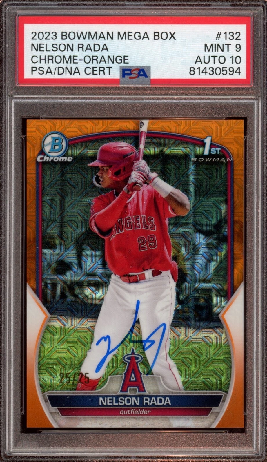 2023 Bowman Chrome Nelson Rada Orange Mega Mojo Auto /25 Psa MINT 9/GEM MINT 10