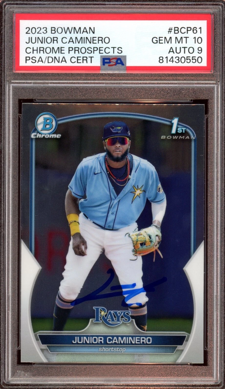 2023 Bowman Chrome Prospects #BCP61 Junior Caminero Auto Psa GEM MINT 10/9