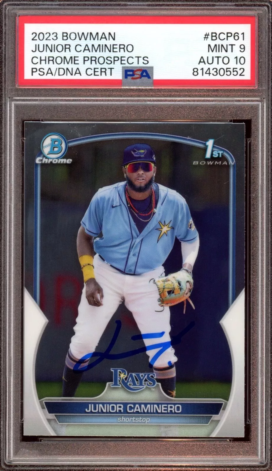 2023 Bowman Chrome Prospects #BCP61 Junior Caminero Auto Psa MINT 9/GEM MINT 10