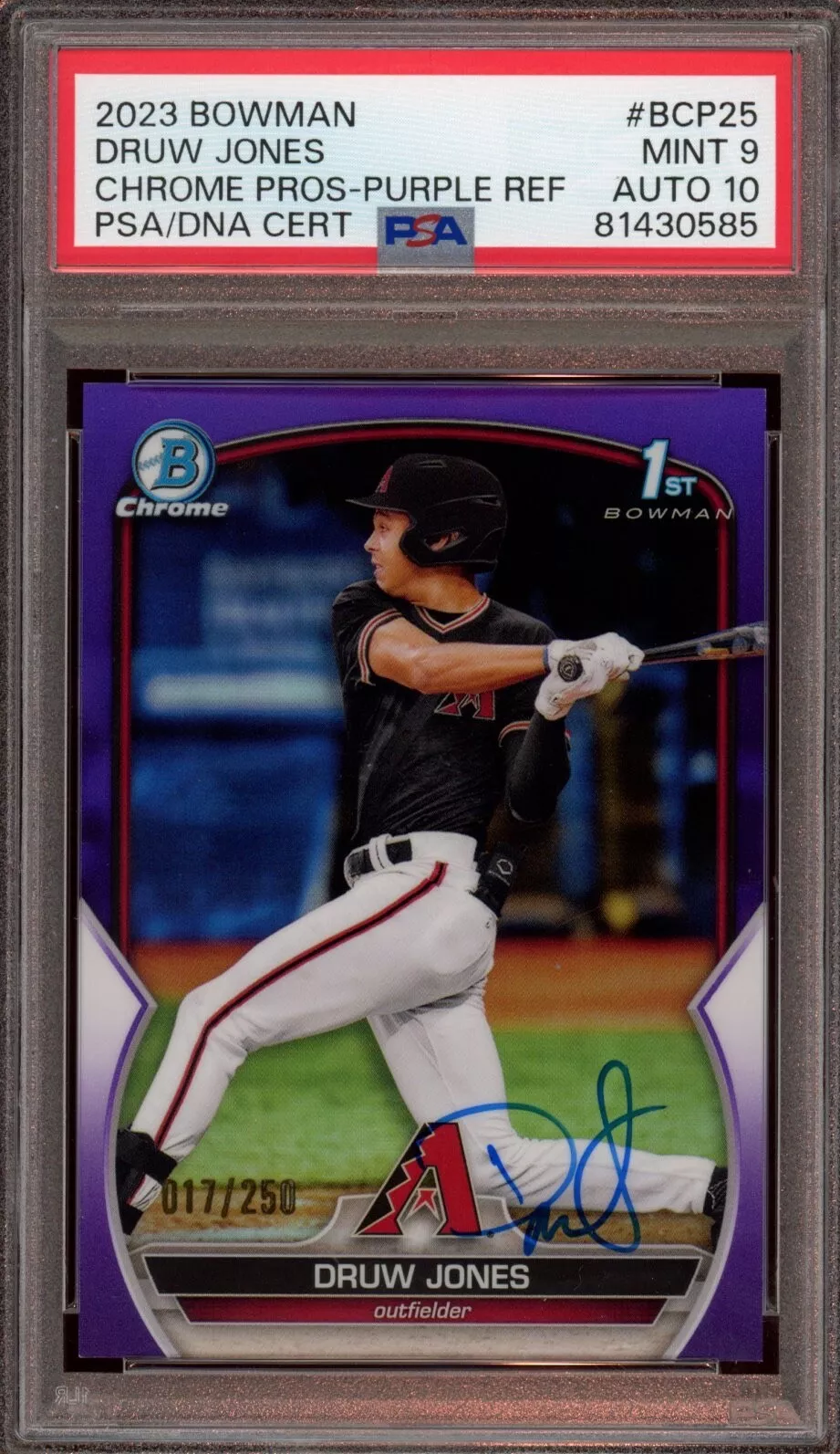 2023 Bowman Chrome Druw Jones Purple Refractor Auto /250 Psa MINT 9/GEM MT 10