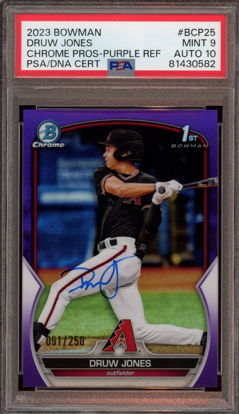2023 Bowman Chrome Druw Jones Purple Refractor Auto /250 Psa MINT 9/GEM MT 10