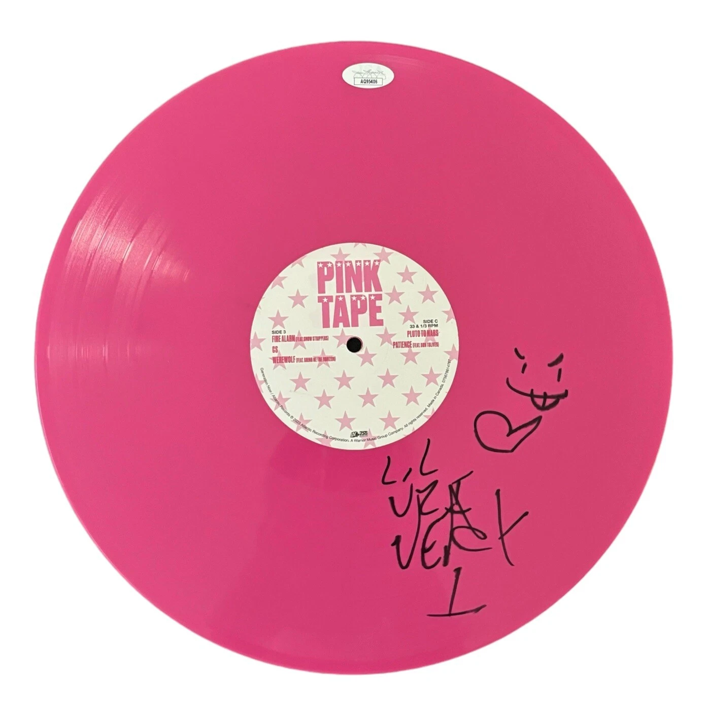 Lil Uzi Vert Signed Auto Sketch Pink Tape Vinyl Record Album Disc LP JSA Coa