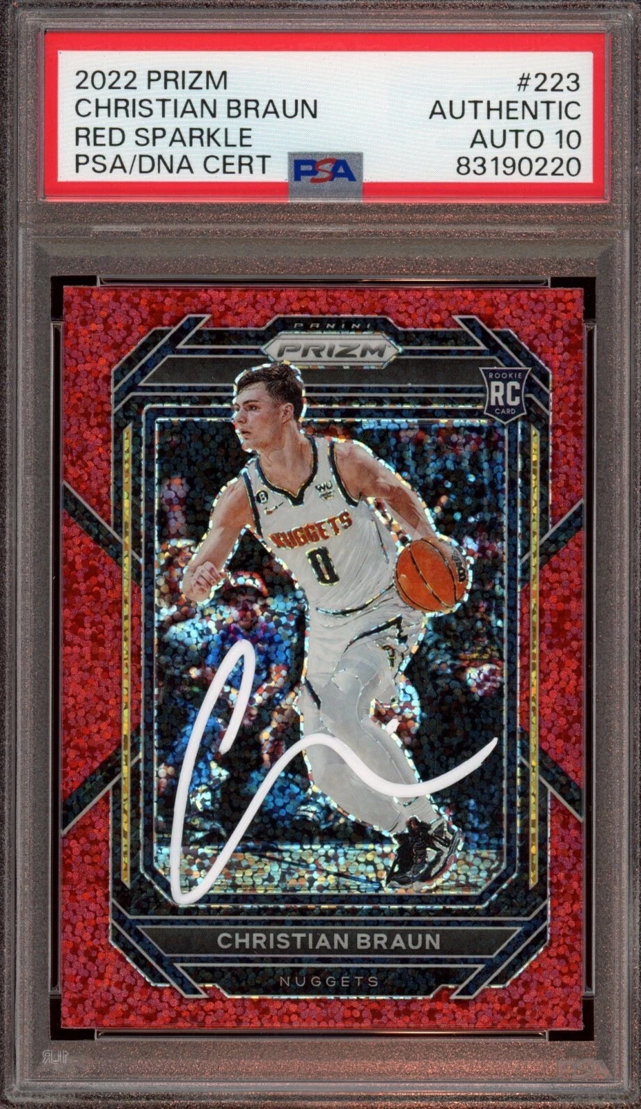 2022 Panini Prizm #223 Christian Braun Red Sparkle Psa GEM MINT 10 AUTO RC
