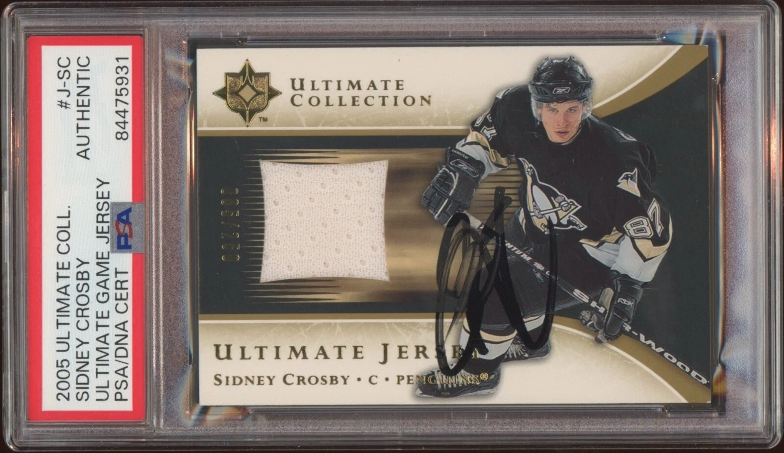 2005 Upper Deck Ultimate Sidney Crosby Rookie Game Jersey RPA AUTO /250 PSA DUAL