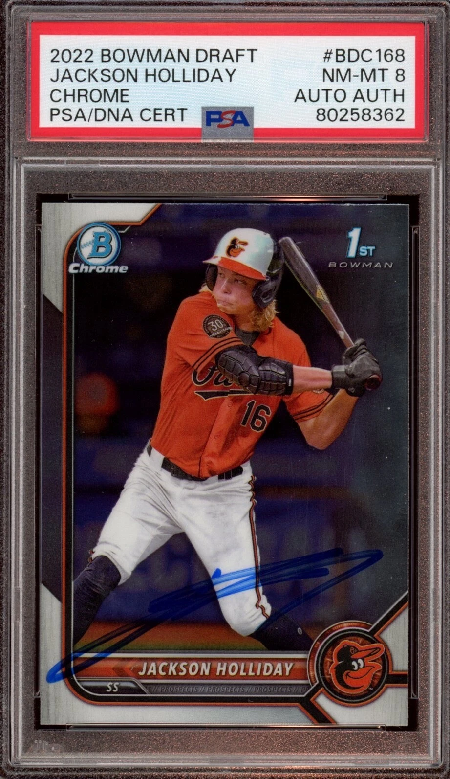 2022 Bowman Chrome Draft #BDC168 Jackson Holliday Chrome Auto Psa NM-MT 8