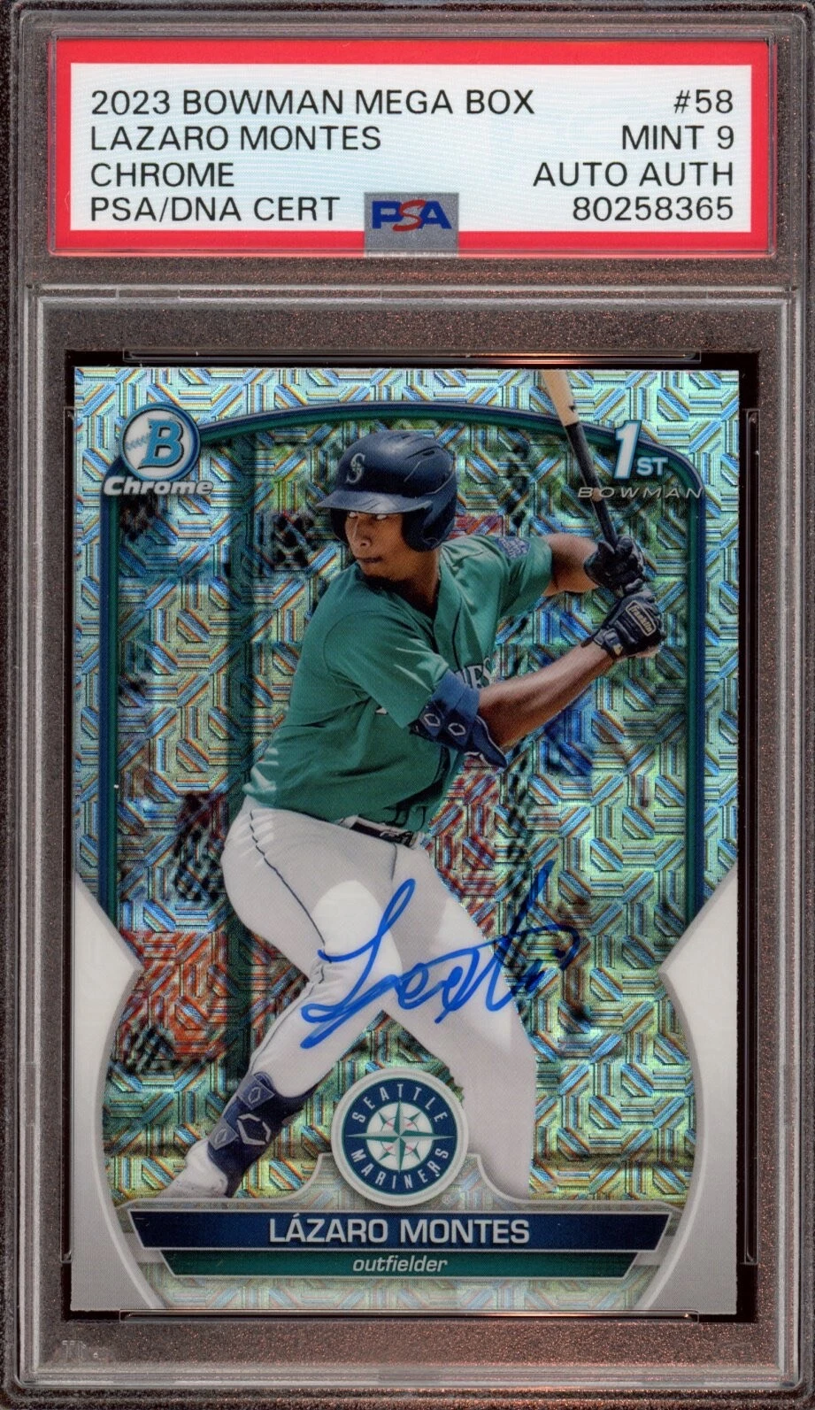 2023 Bowman Chrome #BCP58 Lazaro Montes Mega Mojo Auto Psa MINT 9