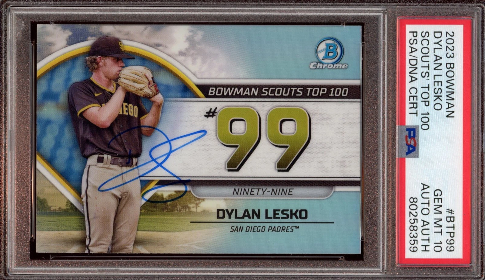 2023 Bowman Chrome #BTP99 Dylan Lesko Scouts Top 100 Auto Psa GEM MINT 10