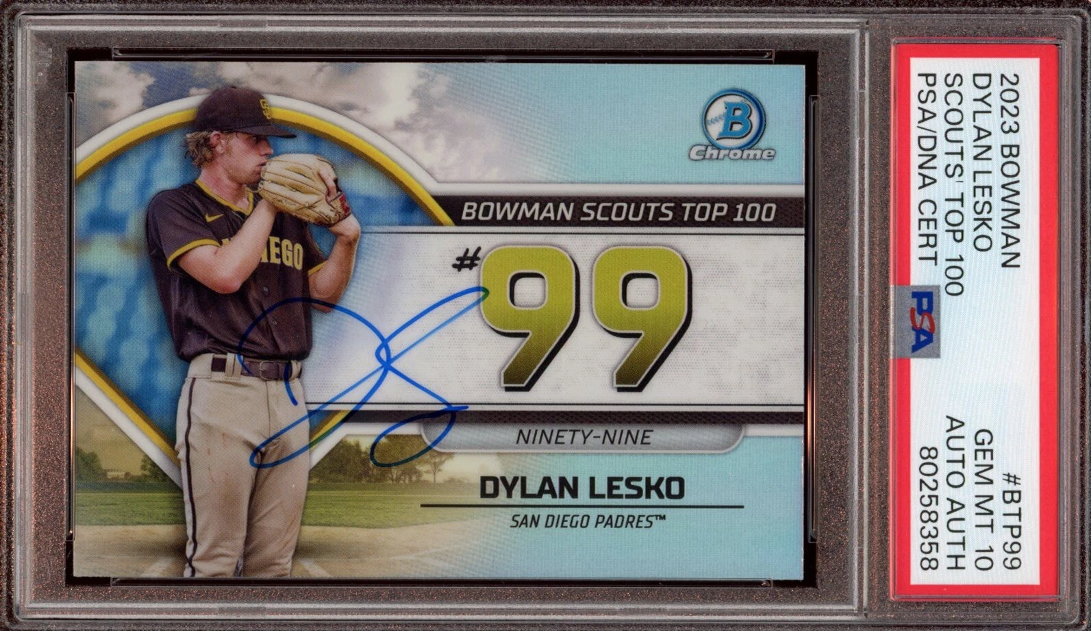 2023 Bowman Chrome #BTP99 Dylan Lesko Scouts Top 100 Auto Psa GEM MINT 10