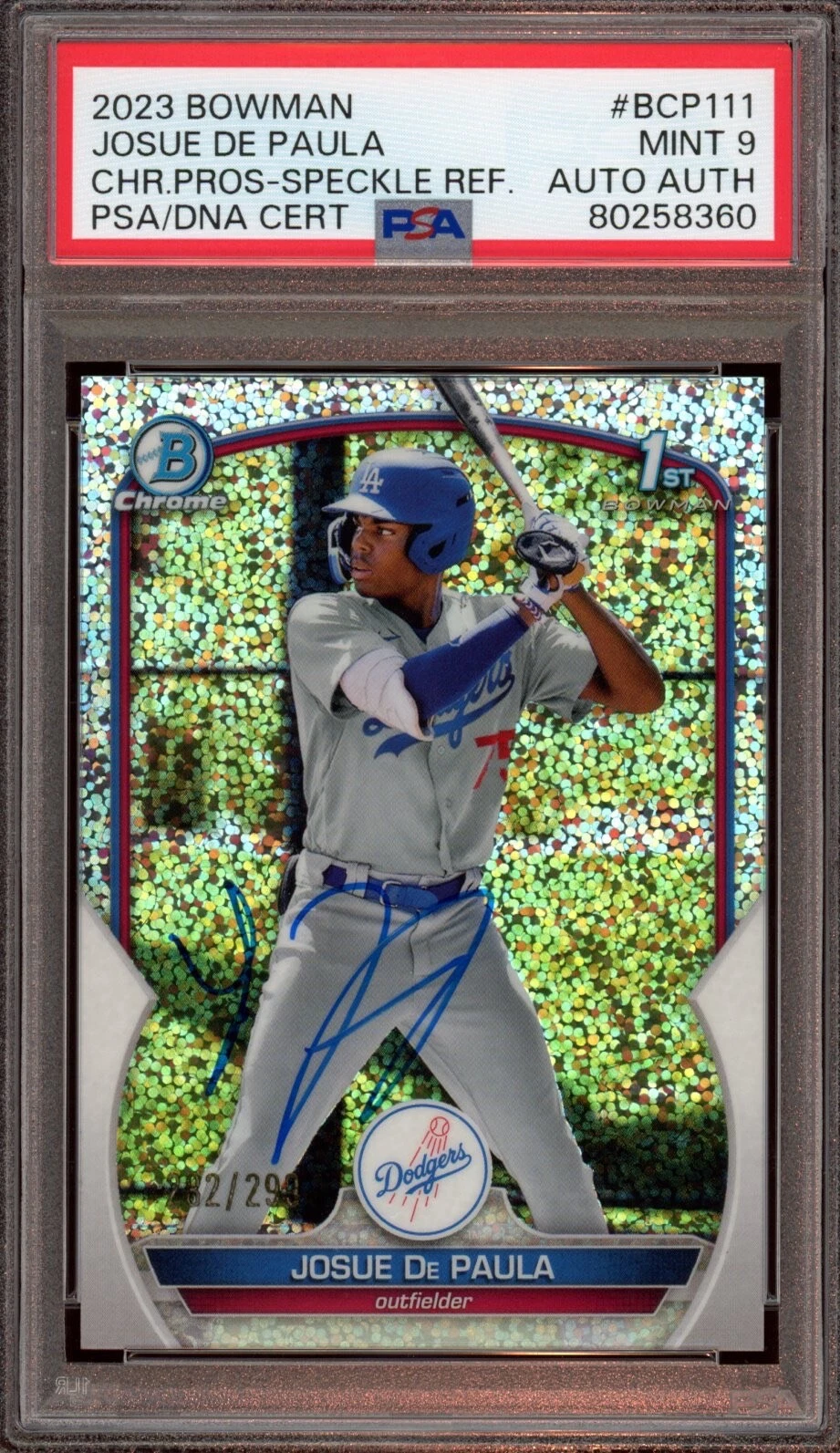 2023 Bowman Chrome Josue De Paula Speckle Refractor Auto /299 Psa MINT 9