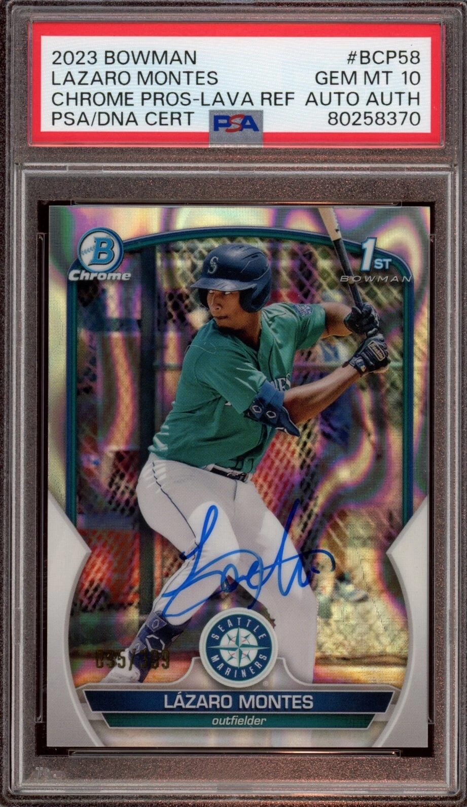 2023 Bowman Chrome #BCP58 Lazaro Montes Lava Refractor Auto /399 Psa GEM MINT 10