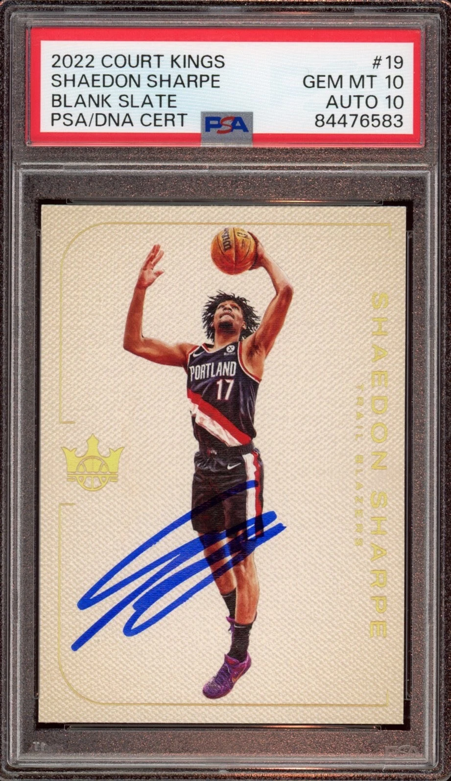 2022 Court Kings #19 Shaedon Sharpe Blank Slate Rookie Auto Psa GEM MINT 10/10
