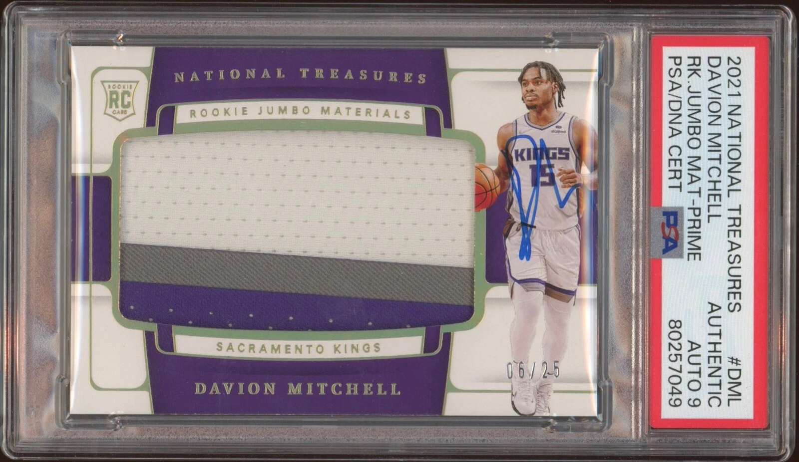 2021 Panini National Treasures Davion Mitchell Prime RPA /25 Psa MINT 9 AUTO RC