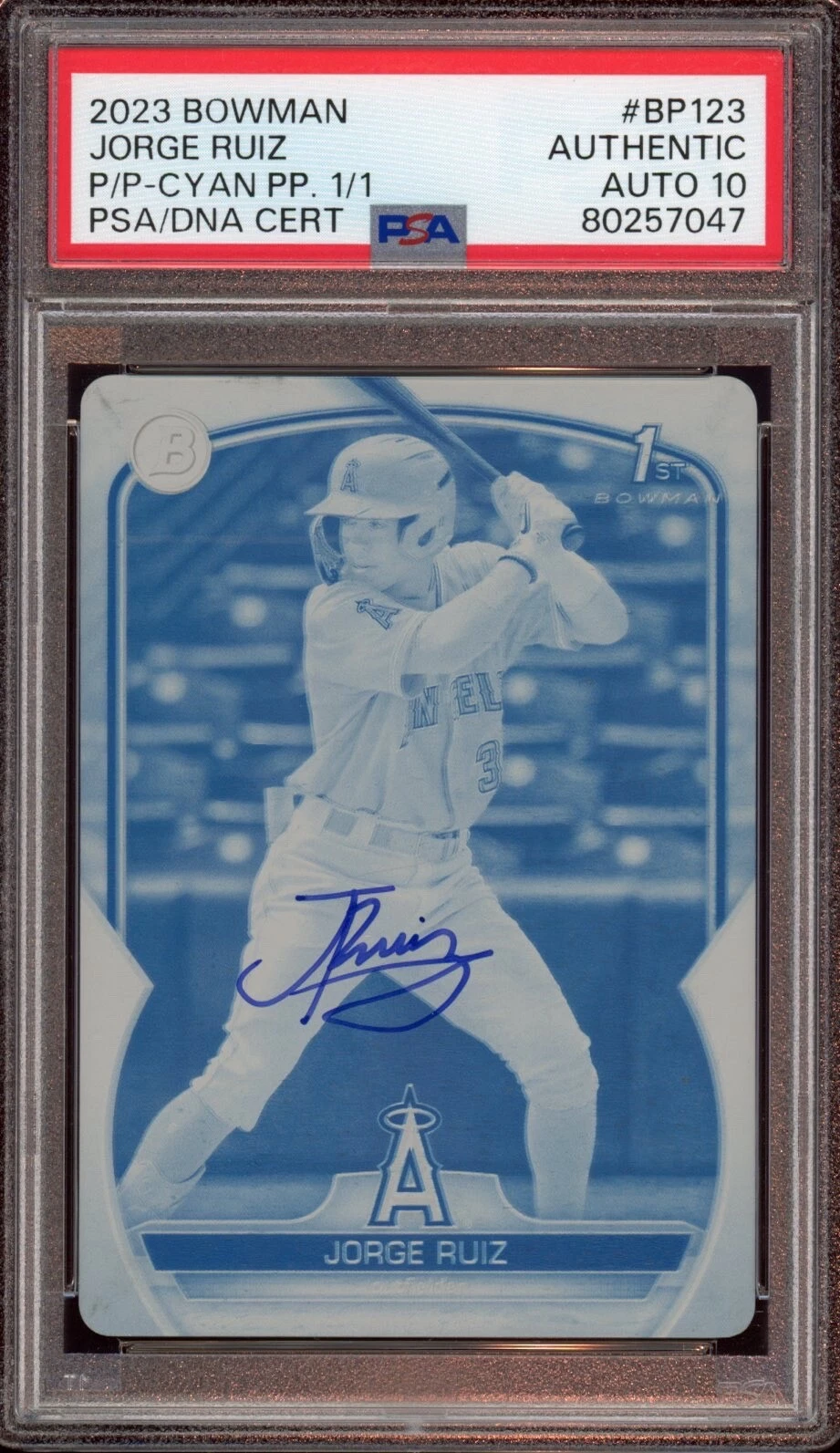 2023 Bowman Prospects #BP123 Jorge Ruiz Cyan Printing Plate 1/1 Psa GEM 10 AUTO