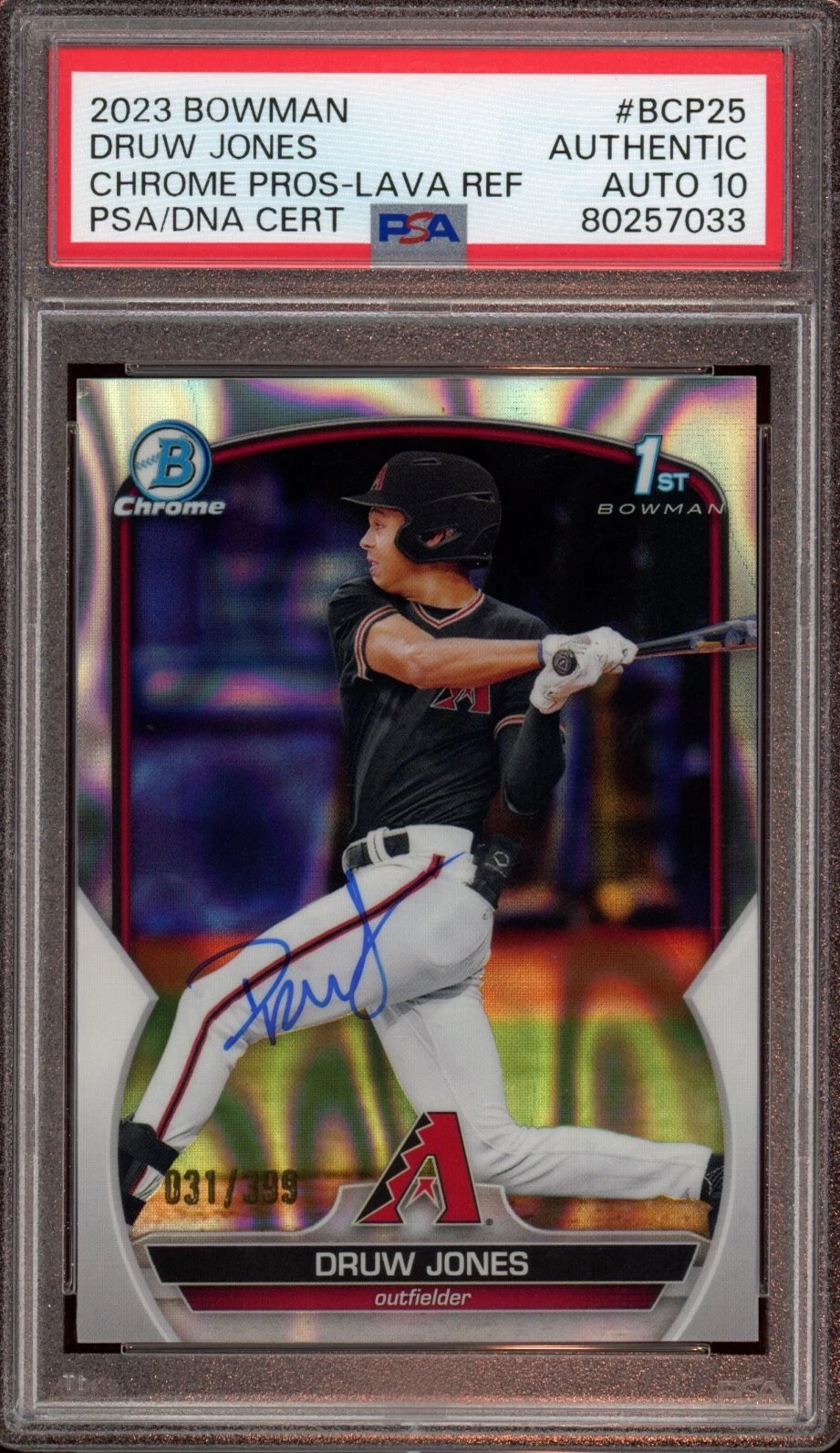 2023 Bowman Chrome Prospects Druw Jones Lava Refractor /399 Psa GEM MINT 10 AUTO