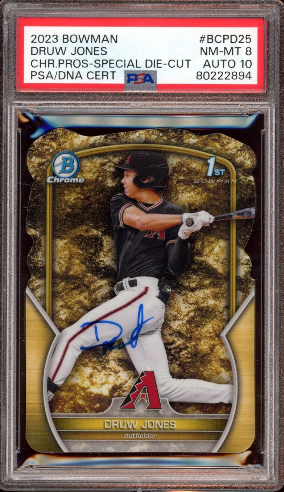 2023 Bowman Chrome Druw Jones Prospector's Special Die-Cut Auto /49 Psa 8/GEM 10