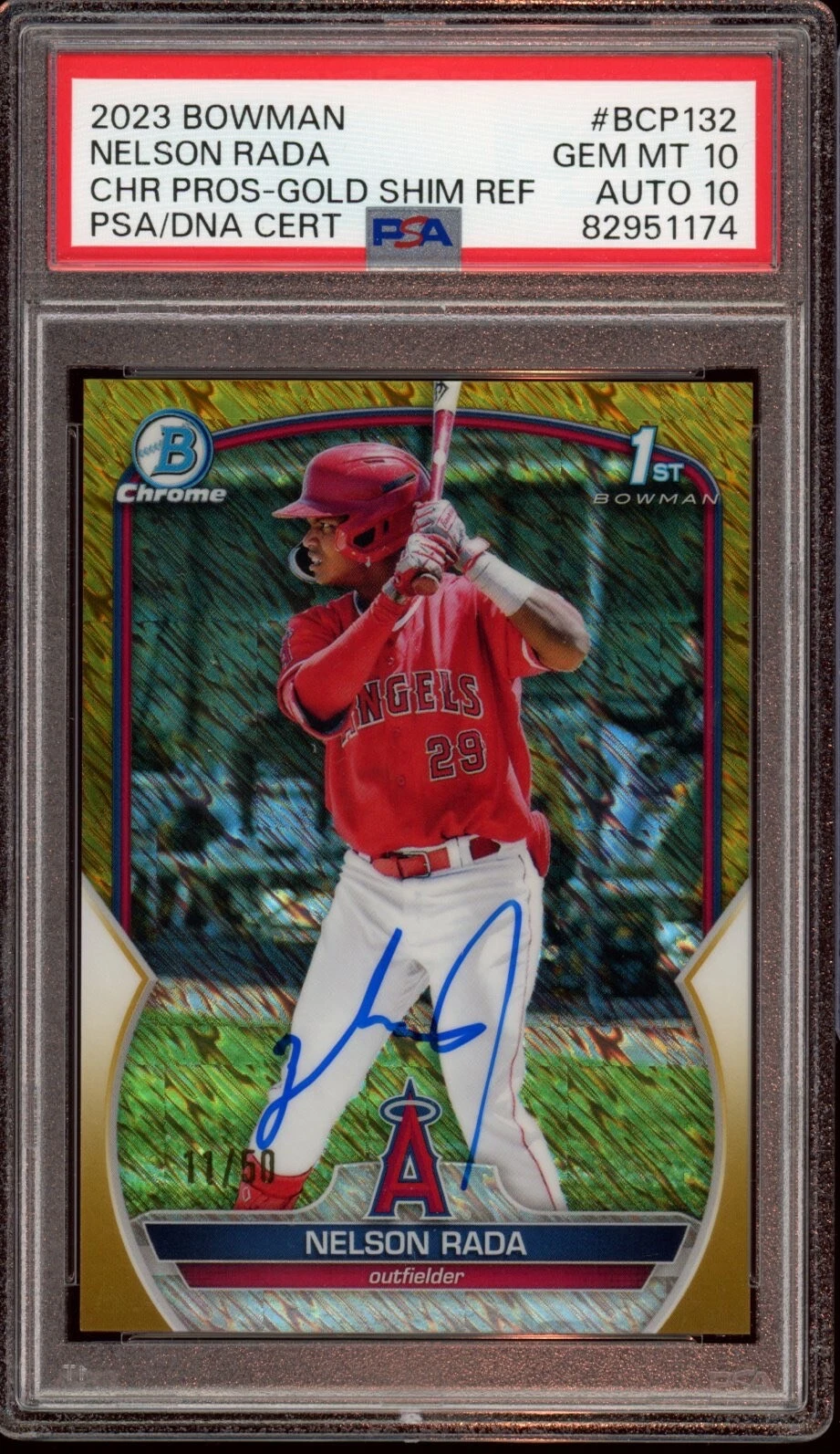 2023 Bowman Chrome Nelson Rada Gold Shimmer Auto /50 Psa GEM MINT 10/10