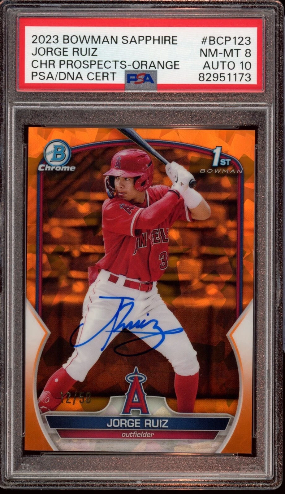 2023 Bowman Chrome Jorge Ruiz Orange Sapphire Auto /50 Psa NM-MT 8/GEM MINT 10