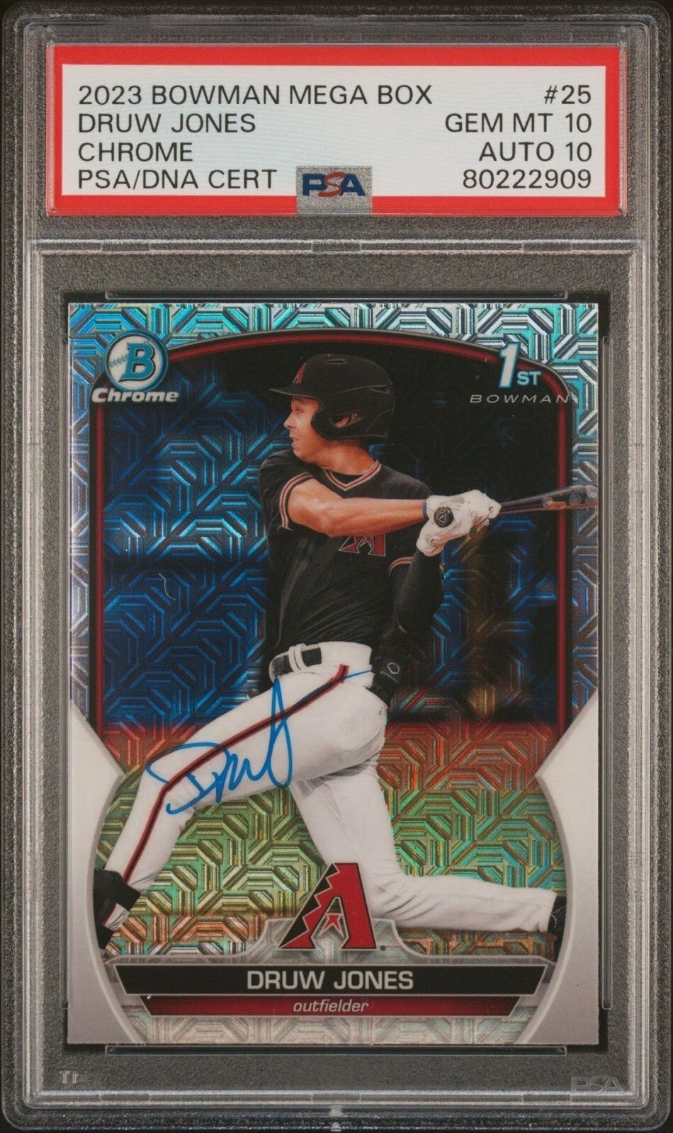 2023 Bowman Chrome Druw Jones Mega Mojo Refractor Auto Psa GEM MINT 10/10