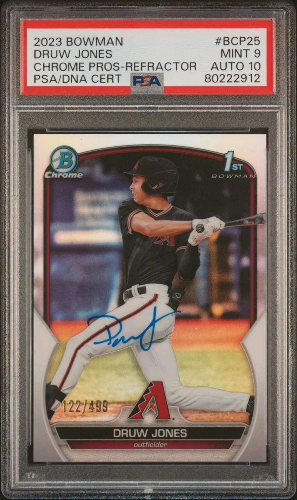 2023 Bowman Chrome Prospects Druw Jones Refractor Auto /499 Psa MINT 9/GEM MT 10