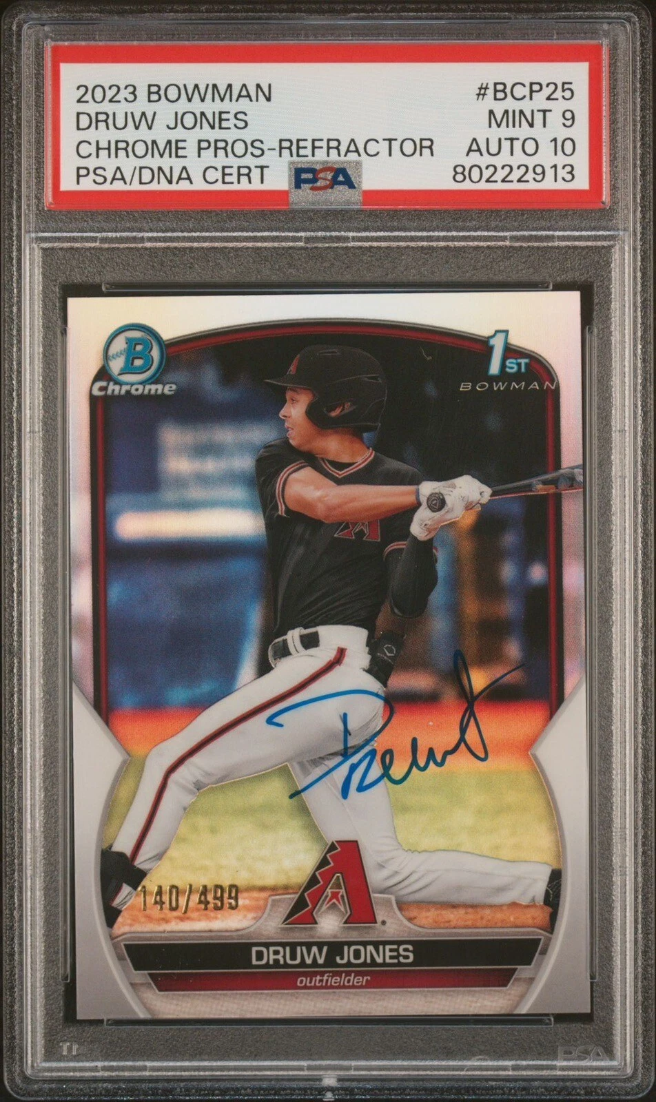 2023 Bowman Chrome Prospects Druw Jones Refractor Auto /499 Psa MINT 9/GEM MT 10