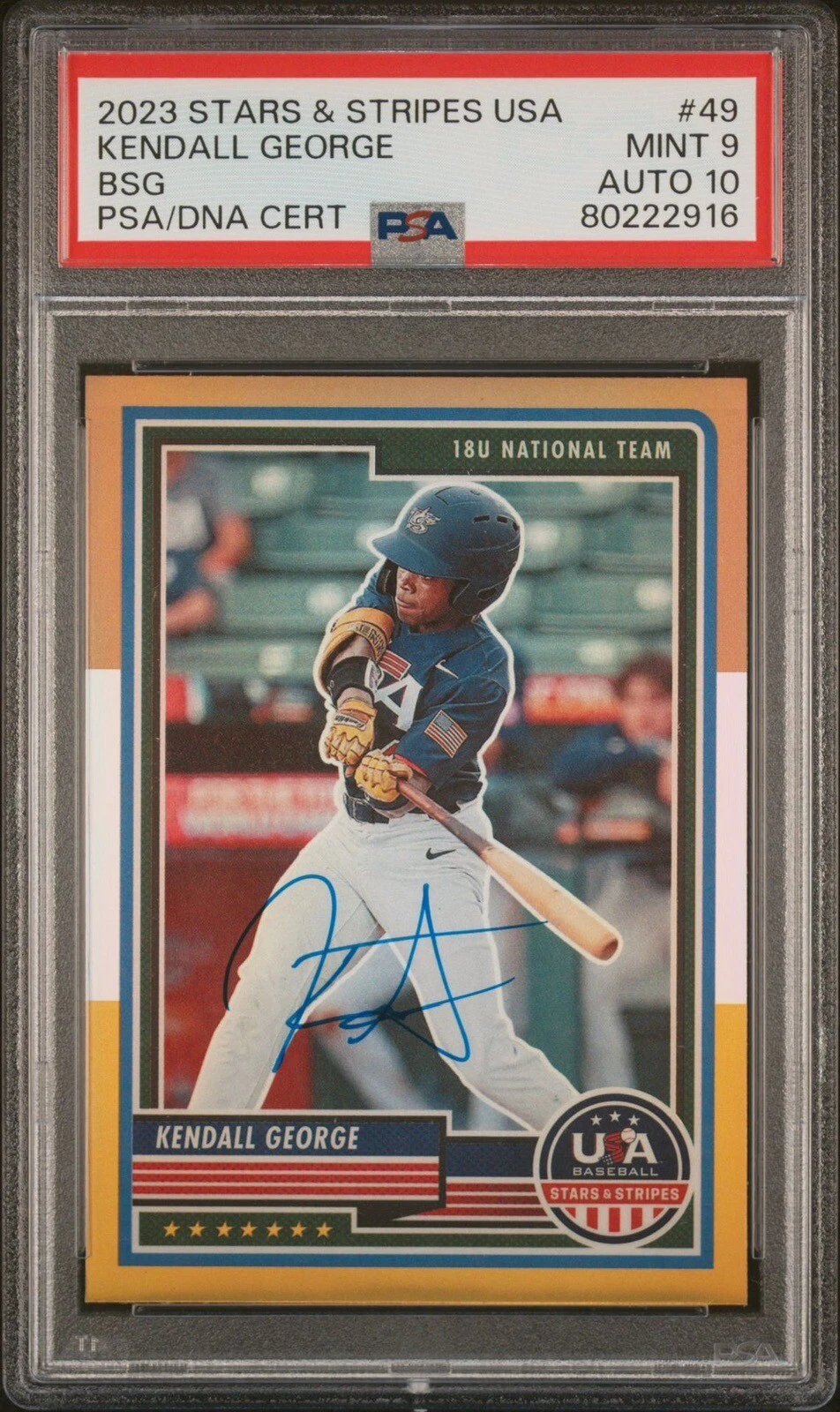 2023 Panini USA Baseball Stars & Stripes #49 Kendall George BSG Auto Psa 9/10