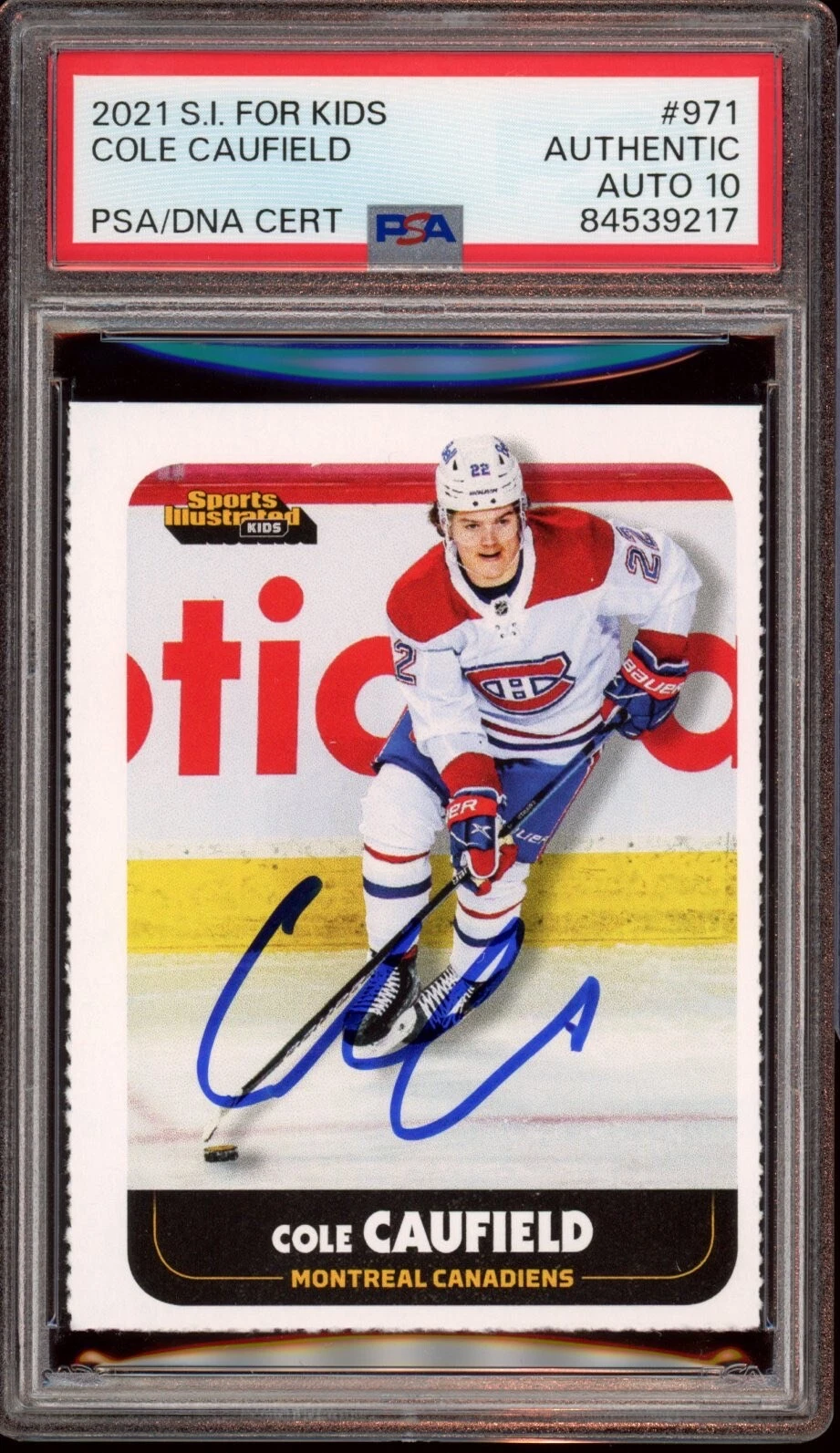 2021 SI For Kids #971 Cole Caufield Rookie Card Psa GEM MINT 10 AUTO RC